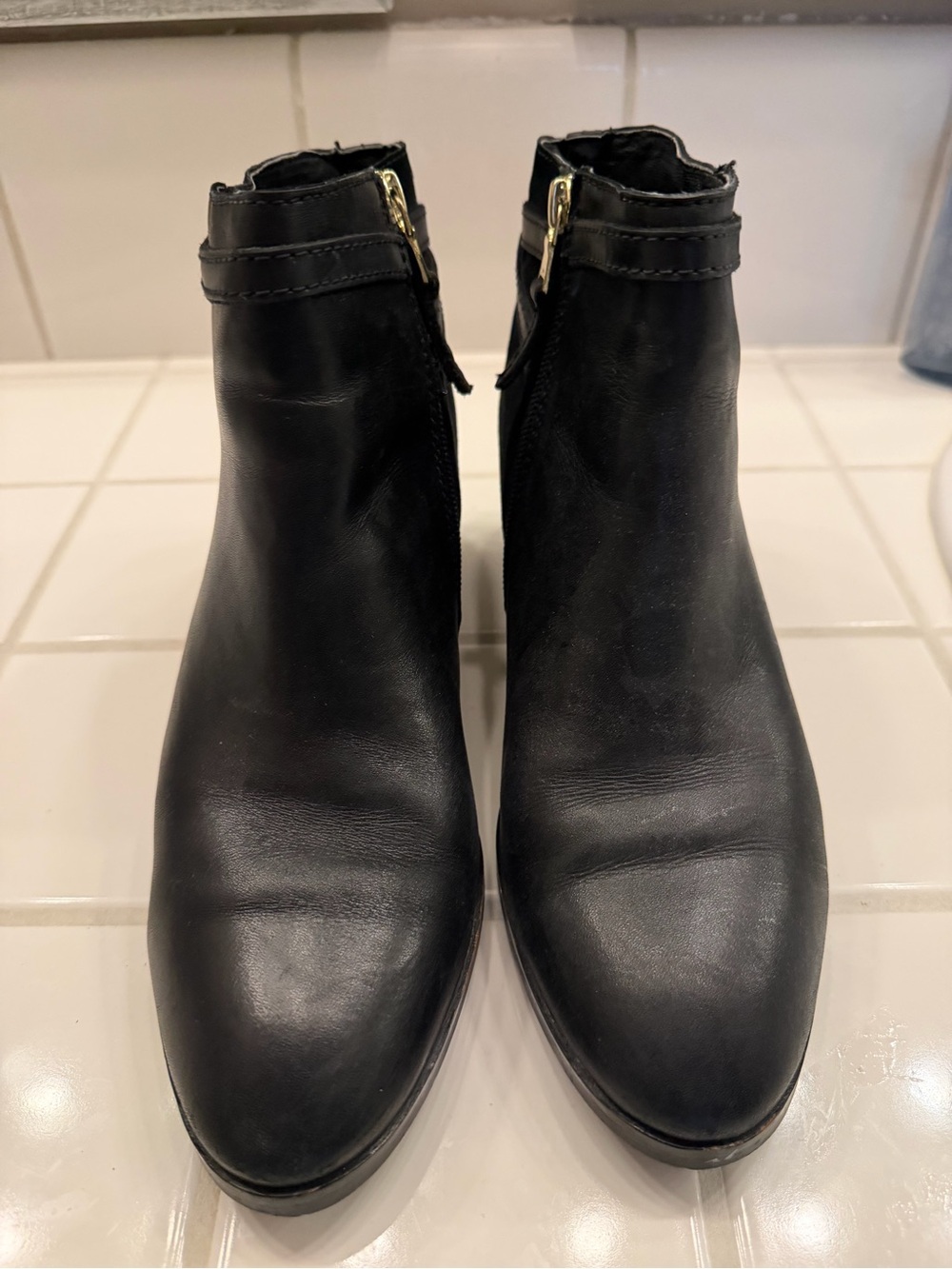 Ralph Lauren Women's Black Ankle Boot with Gold Zip Detail